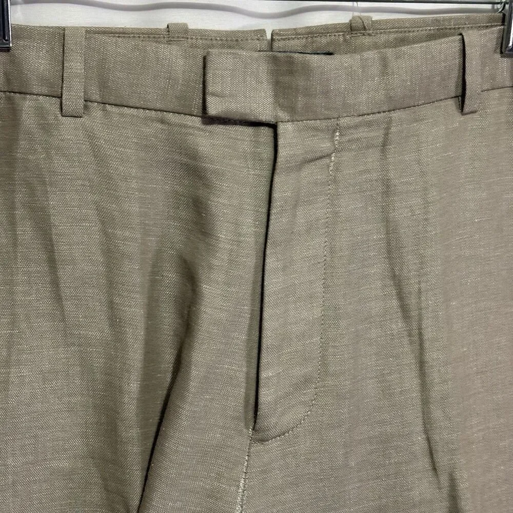 Perry Ellis Pants Mens 36 X 32 Slim Fit Linen Blend Chino Slacks Beige Khaki